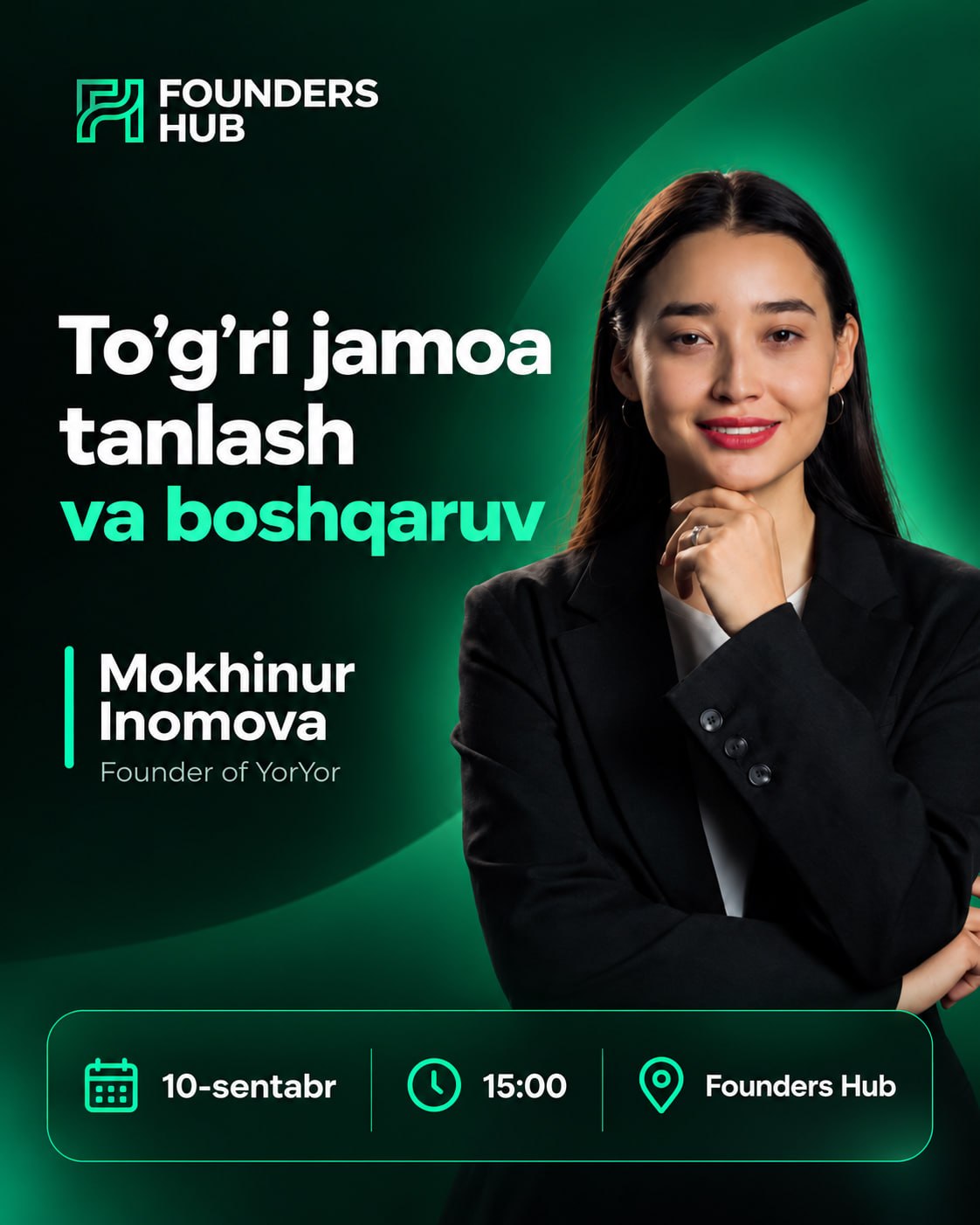 YorYor founder Mokhinur Inomova to lead Founders Hub masterclass on team building