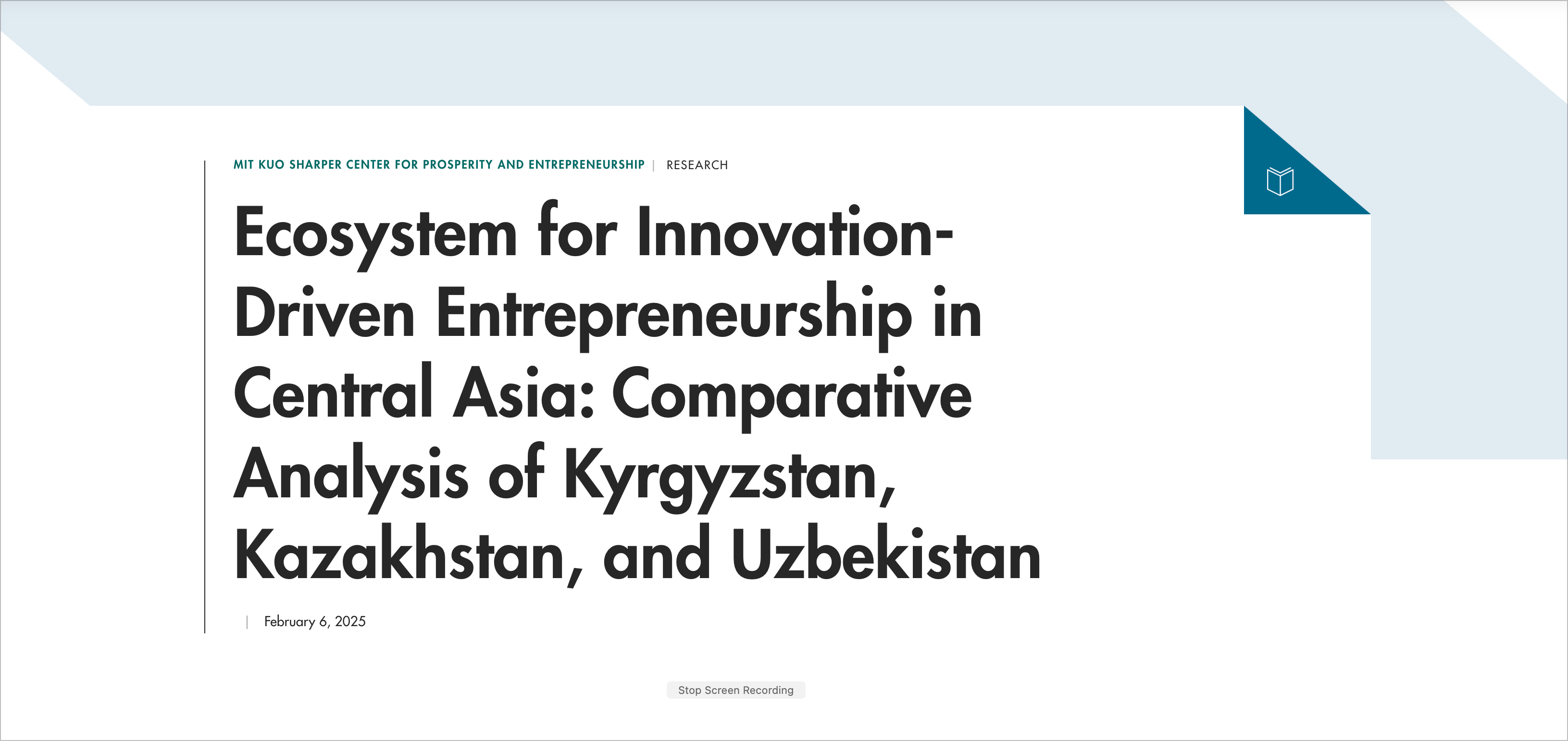 Ecosystem for Innovation-Driven Entrepreneurship in Central Asia: Comparative Analysis of Kyrgyzstan, Kazakhstan, and Uzbekistan